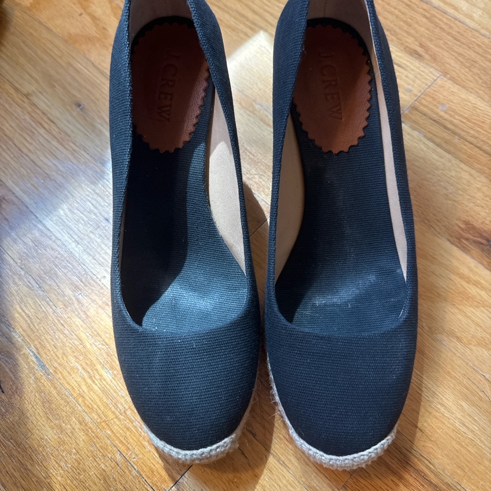 J.Crew Seville Espadrille Wedges Black Canvas Size 7.5 w/ Box - Picture 2 of 6